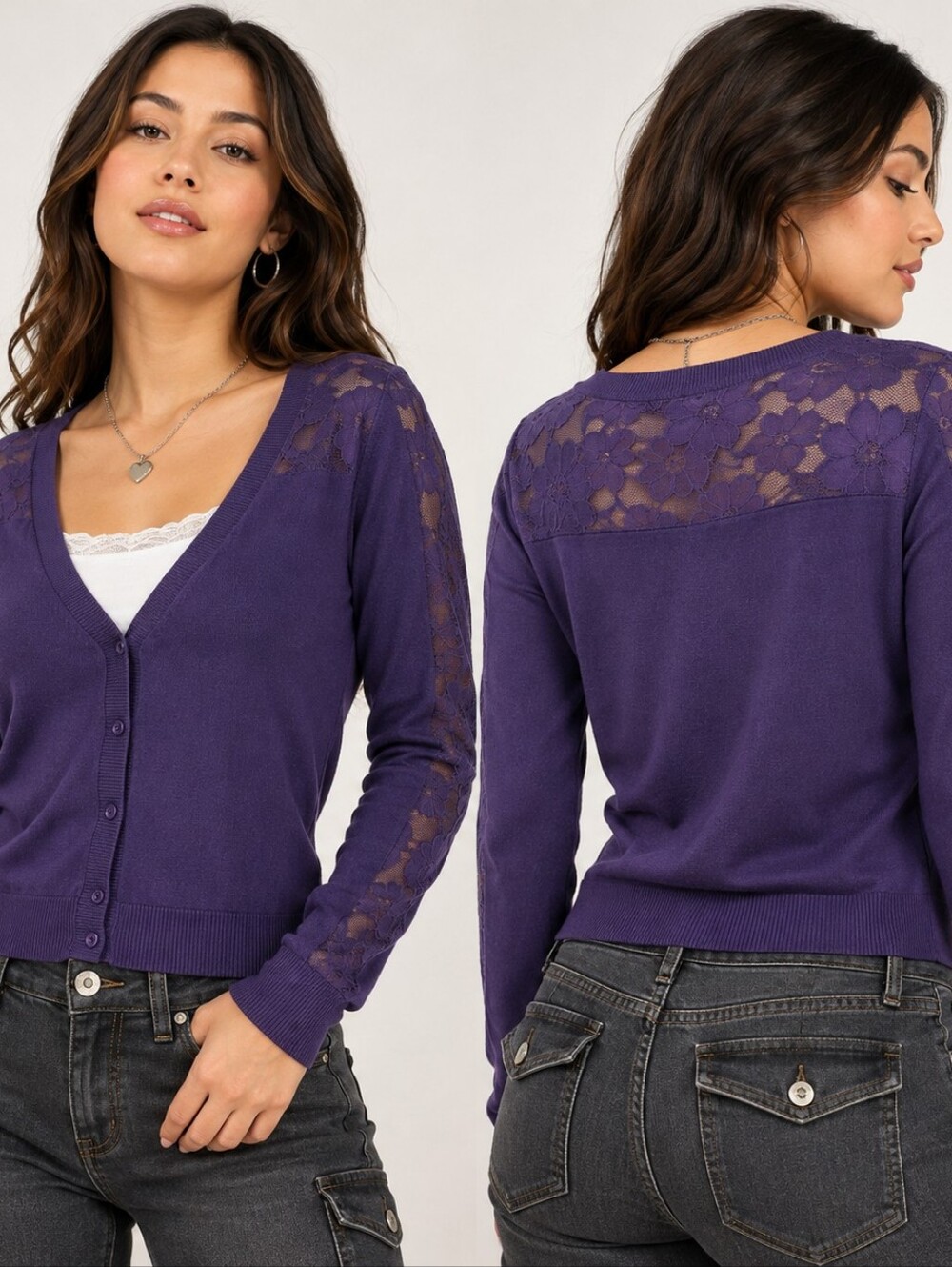 American Eagle Purple Lace Panel Cardigan Size L Y2K • Romantic Grunge • Dark Fe
